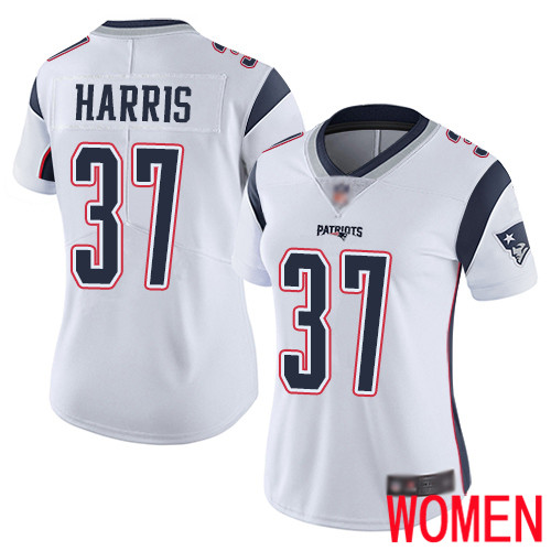New England Patriots Football #37 Vapor Limited White Women Damien Harris Road NFL Jersey